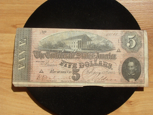 1864 CONFEDERATE $5.00 NOTE