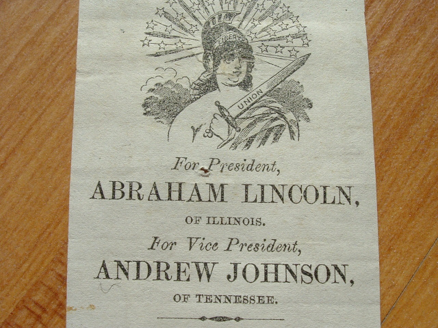 ABRAHAM LINCOLN 1864 ELECTION TICKET 