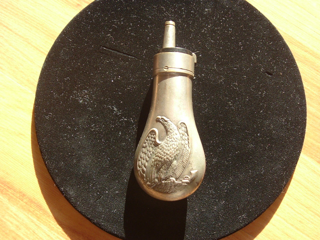 SILVER DOUBLE-SIDED EAGLE PISTOL FLASK