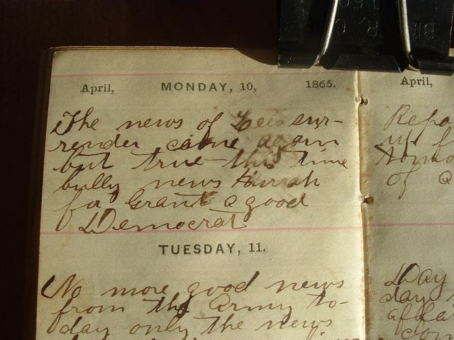 1865 LINCOLN ASSASSINATION & LEE SURRENDERS DIARY