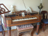 CIRCA 1840 - 1850 MELODEON W/BENCH & PARLOR LAMP